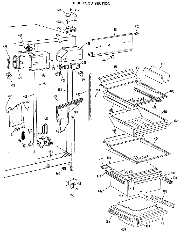 FRESH FOOD SECTION Diagram and Parts List for TFX22RLK  General Electric Refrigerator