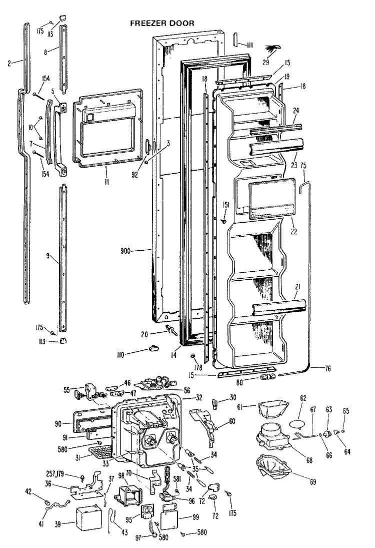FREEZER DOOR Diagram and Parts List for TFX24ELK  General Electric Refrigerator