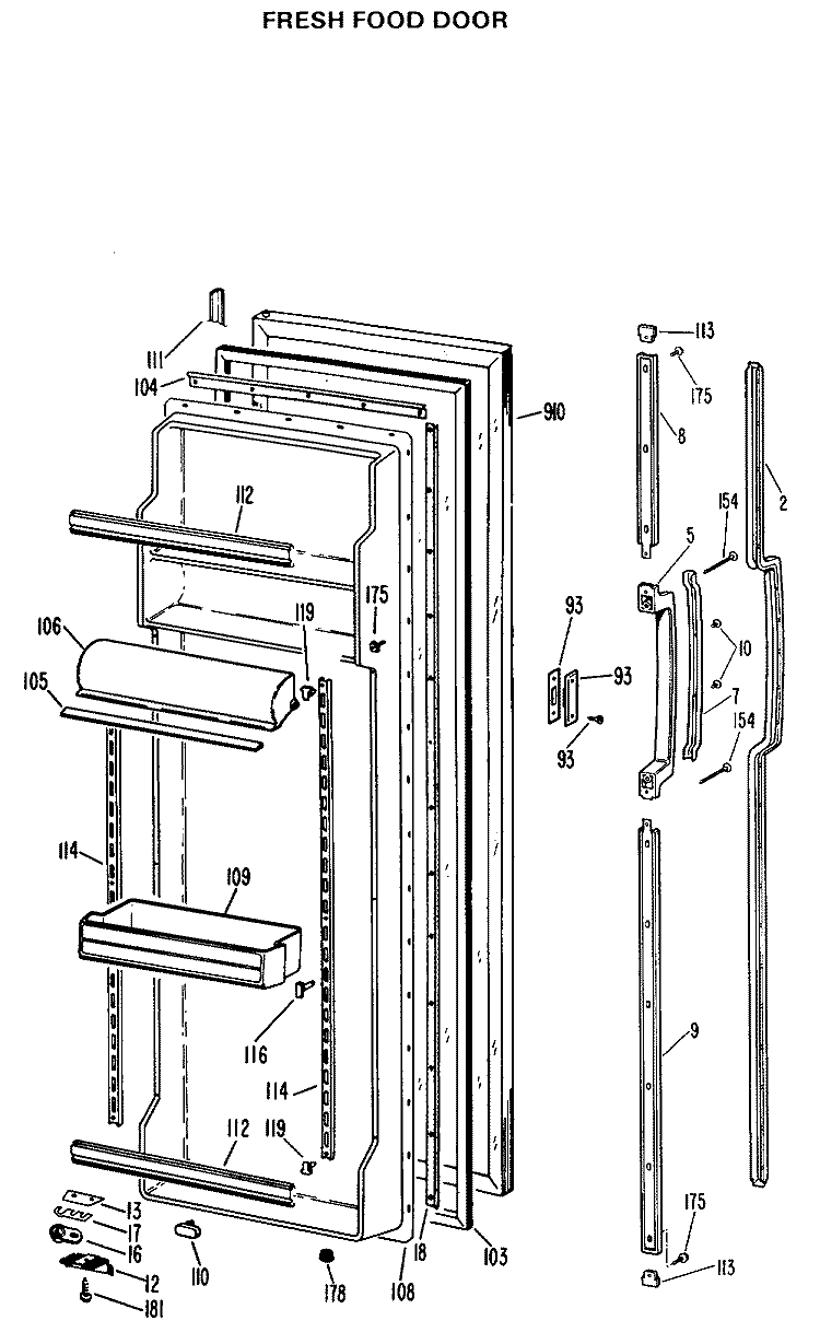 FRESH FOOD DOOR Diagram and Parts List for TFX24ELK  General Electric Refrigerator