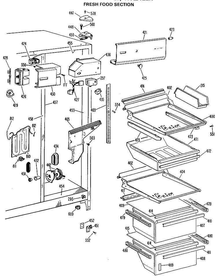 FRESH FOOD SECTION Diagram and Parts List for TFX24ELK  General Electric Refrigerator