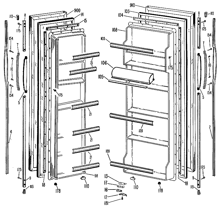 Section Diagram and Parts List for TFX22ZLJ  General Electric Refrigerator