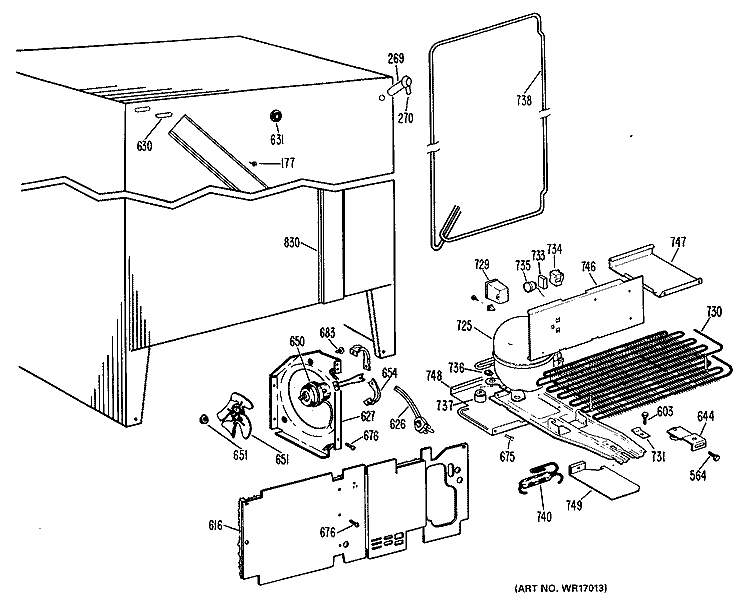 Section Diagram and Parts List for TFX22ZLJ  General Electric Refrigerator