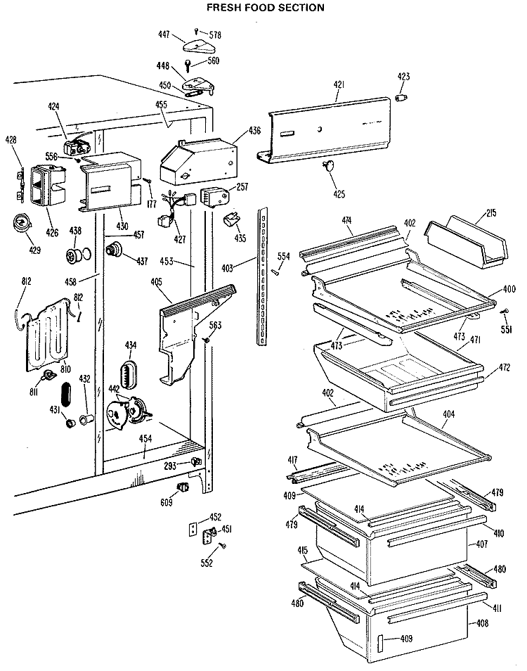FRESH FOOD SECTION Diagram and Parts List for TFX24FLK  General Electric Refrigerator
