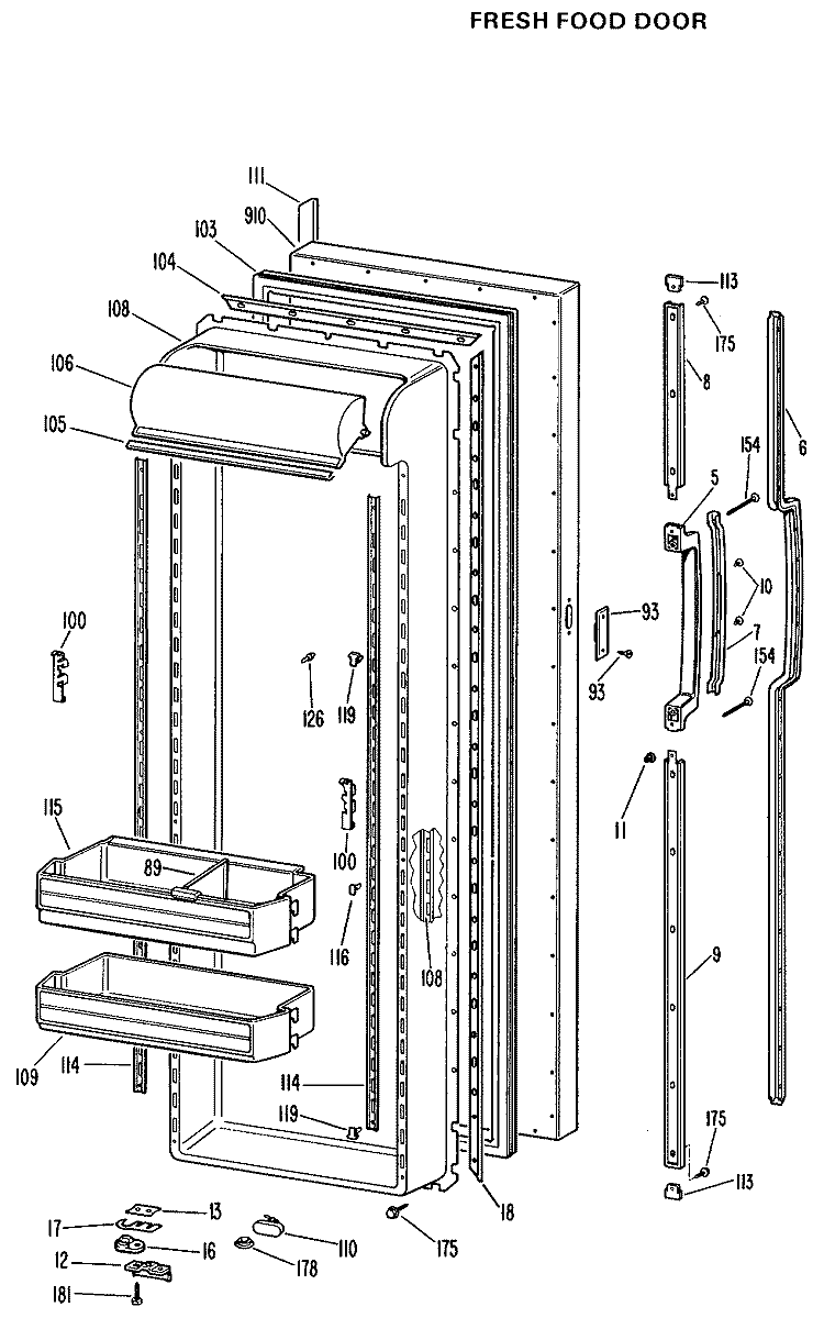 FRESH FOOD DOOR Diagram and Parts List for TFX27ELJ  General Electric Refrigerator