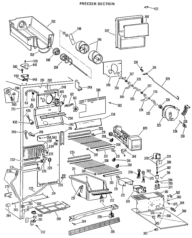 FREEZER SECTION Diagram and Parts List for TFX27ELJ  General Electric Refrigerator