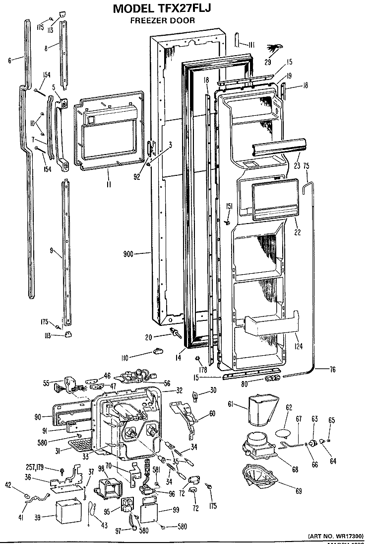 FREEZER DOOR Diagram and Parts List for TFX27FLJ  General Electric Refrigerator