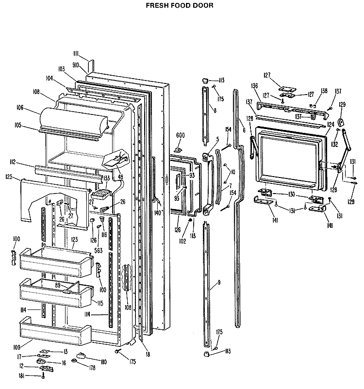 FRESH FOOD DOOR Diagram and Parts List for TFX27FLJ  General Electric Refrigerator