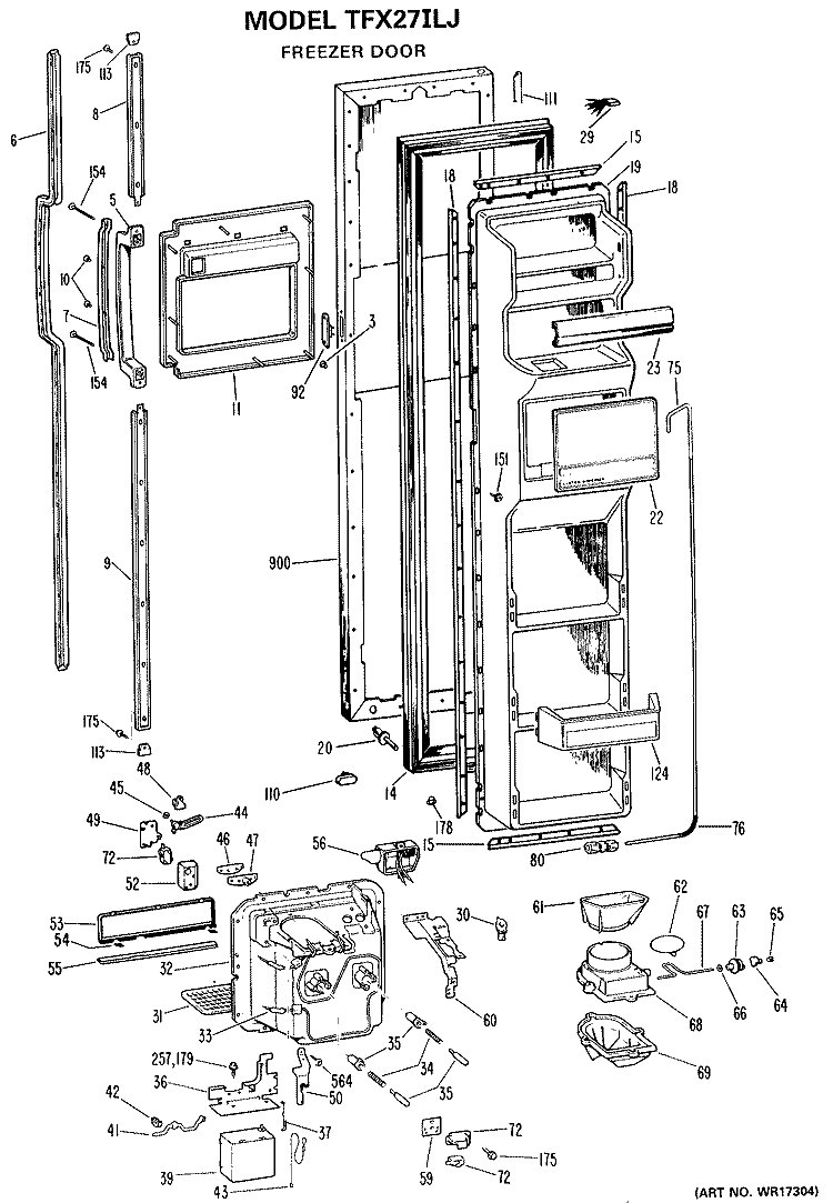 FREEZER DOOR Diagram and Parts List for TFX27ILJ  General Electric Refrigerator