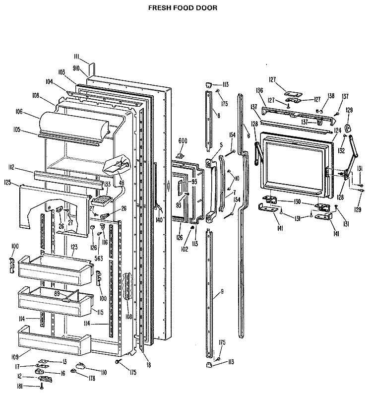 FRESH FOOD DOOR Diagram and Parts List for TFX27ILJ  General Electric Refrigerator