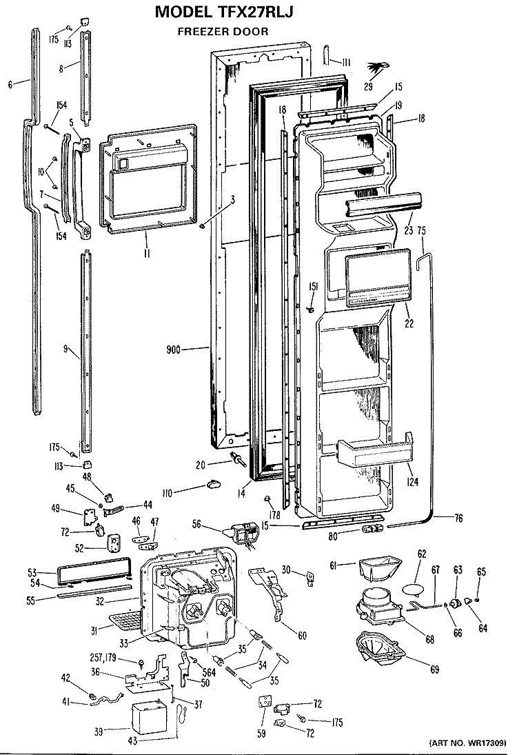 FREEZER DOOR Diagram and Parts List for TFX27RLJ  General Electric Refrigerator