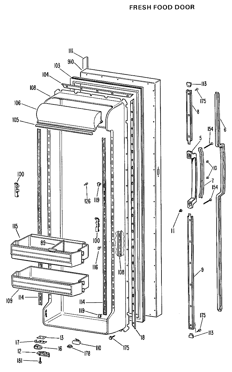 FRESH FOOD DOOR Diagram and Parts List for TFX27RLJ  General Electric Refrigerator