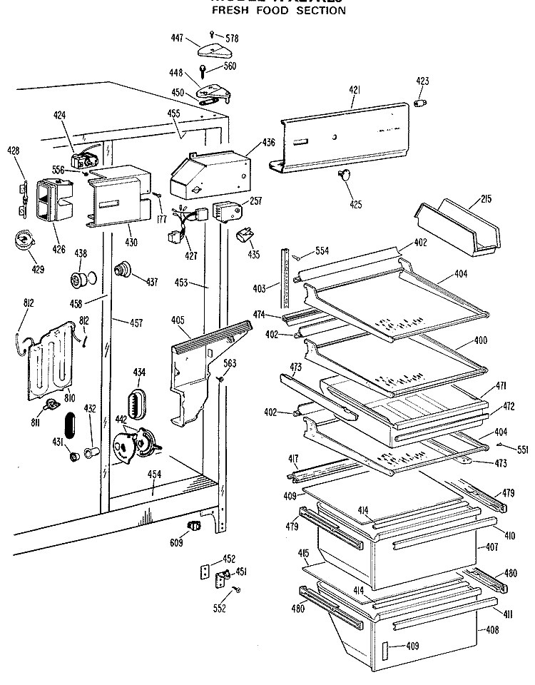 FRESH FOOD SECTION Diagram and Parts List for TFX27RLJ  General Electric Refrigerator