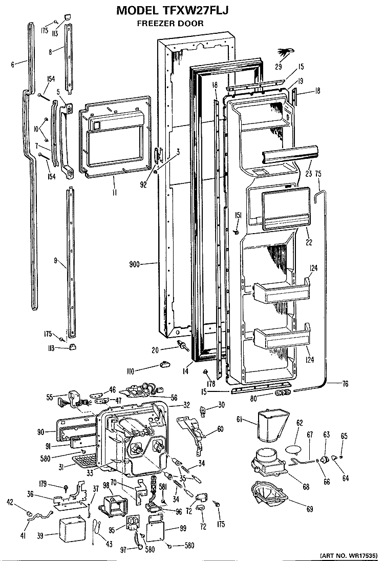 FREEZER DOOR Diagram and Parts List for TFXW27FLJ  General Electric Refrigerator