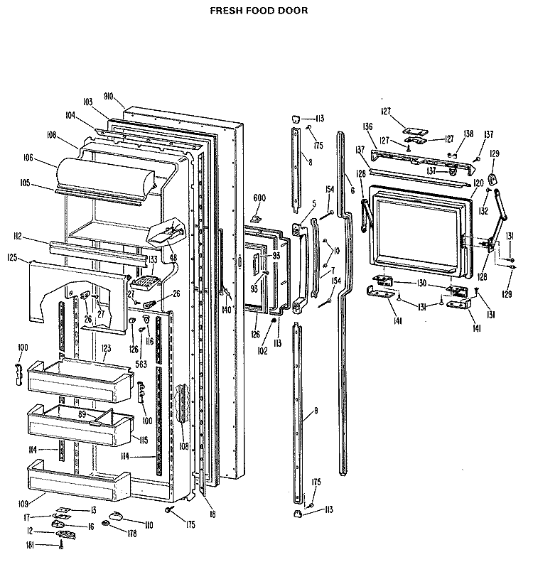 FRESH FOOD DOOR Diagram and Parts List for TFXW27FLJ  General Electric Refrigerator