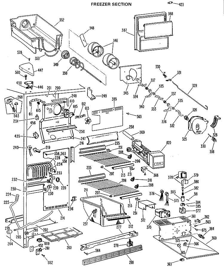 FREEZER SECTION Diagram and Parts List for TFXW27FLJ  General Electric Refrigerator