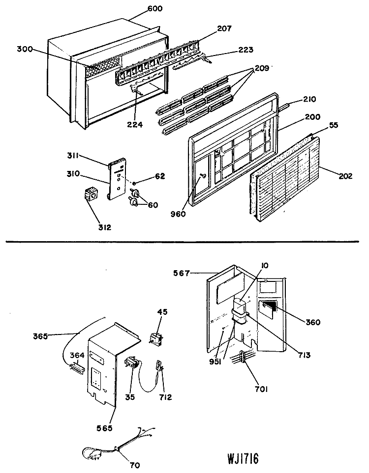Section Diagram and Parts List for AES15DAV1  General Electric Air Conditioner