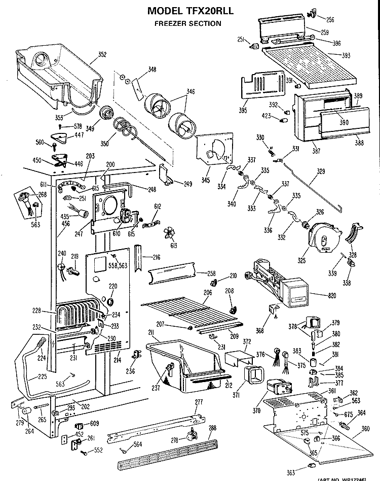 FREEZER SECTION Diagram and Parts List for TFX20RLL  General Electric Refrigerator
