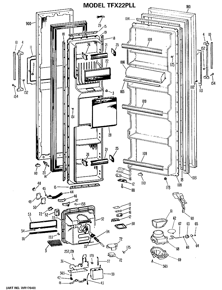 Section Diagram and Parts List for TFX22PLL  General Electric Refrigerator
