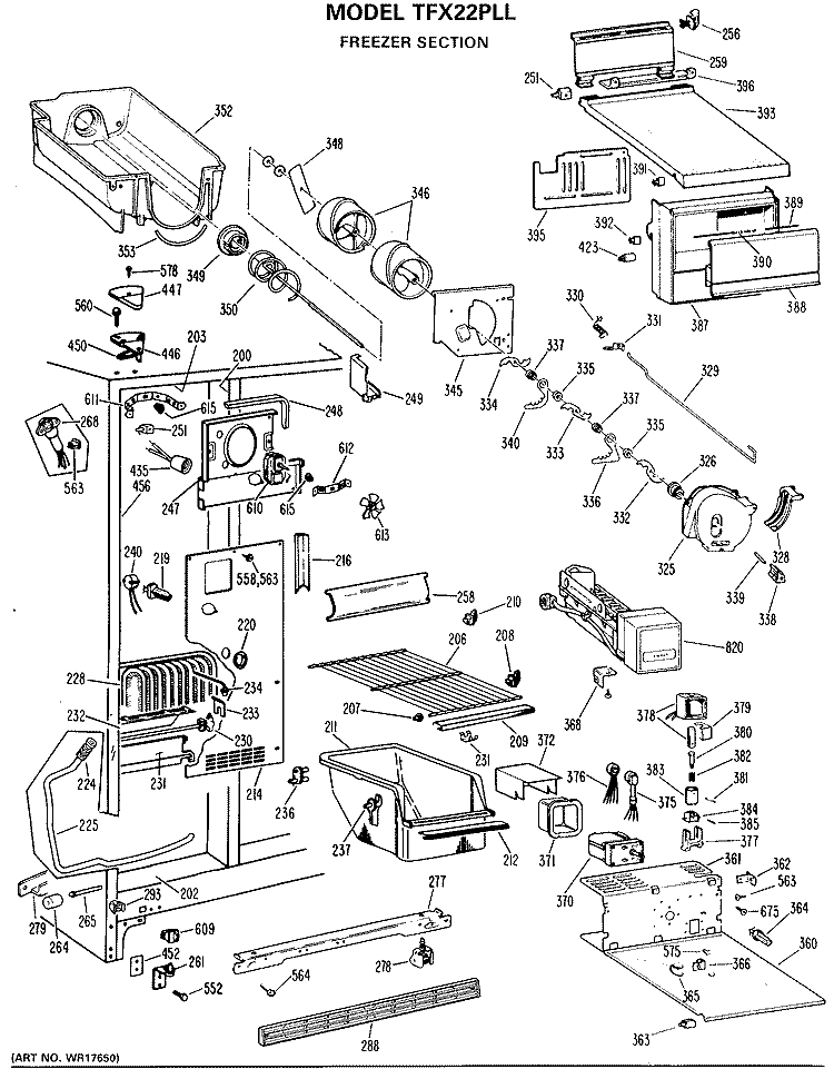 FREEZER SECTION Diagram and Parts List for TFX22PLL  General Electric Refrigerator