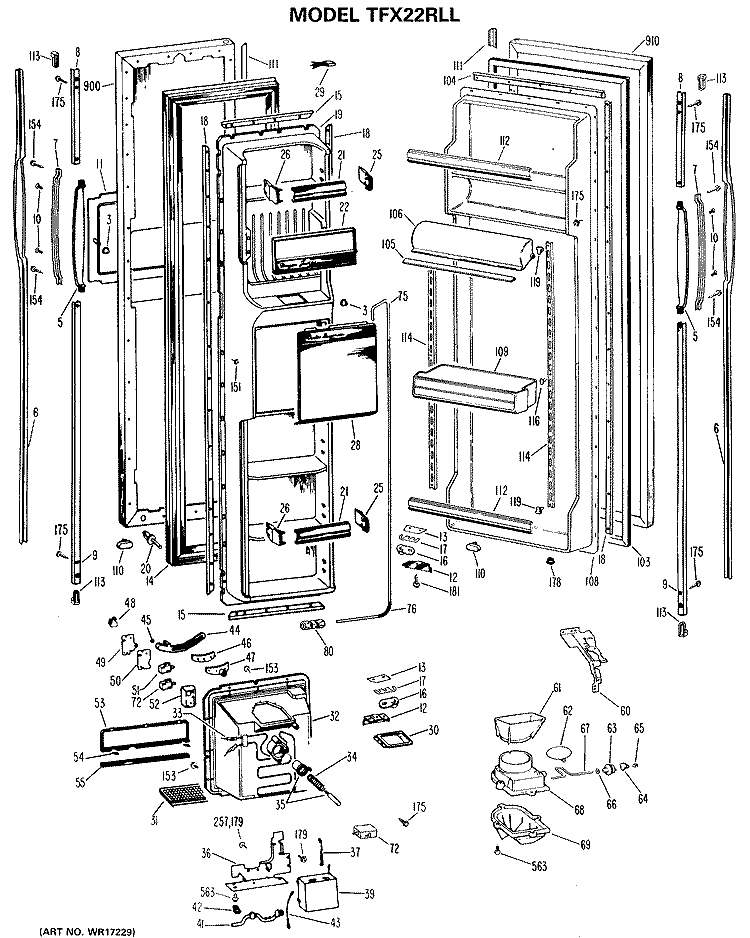 Section Diagram and Parts List for TFX22RLL  General Electric Refrigerator