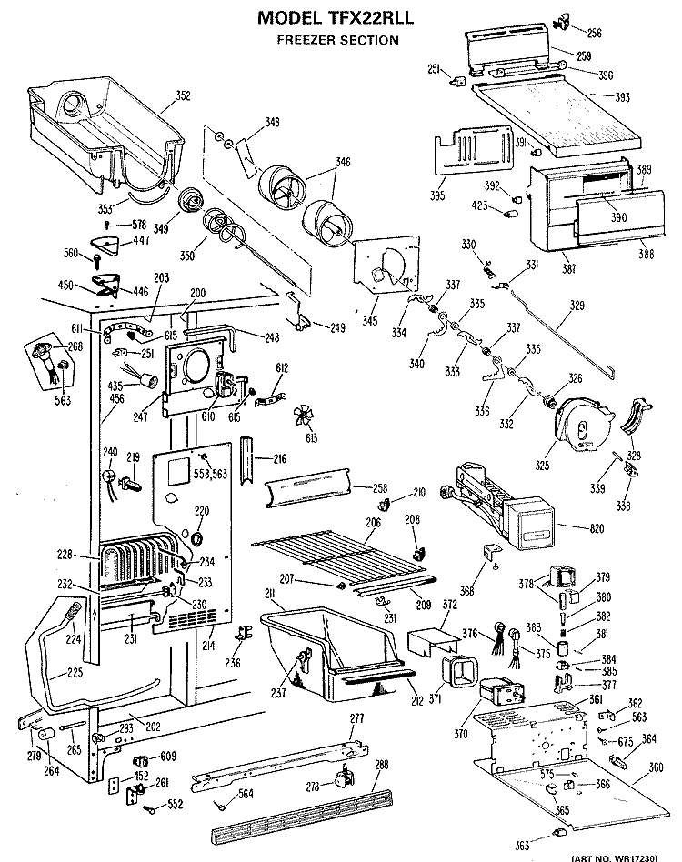 FREEZER SECTION Diagram and Parts List for TFX22RLL  General Electric Refrigerator