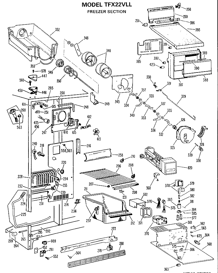 FREEZER SECTION Diagram and Parts List for TFX22VLL  General Electric Refrigerator