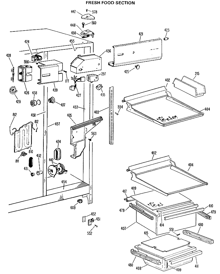 FRESH FOOD SECTION Diagram and Parts List for TFX22VLL  General Electric Refrigerator