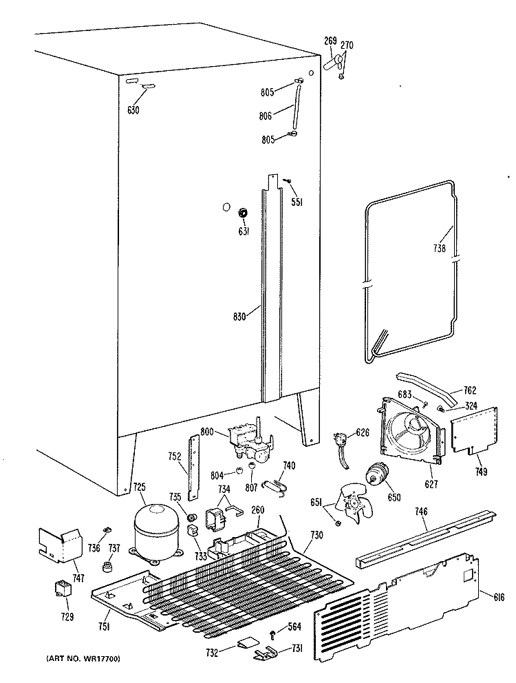 Section Diagram and Parts List for TFX22VLL  General Electric Refrigerator