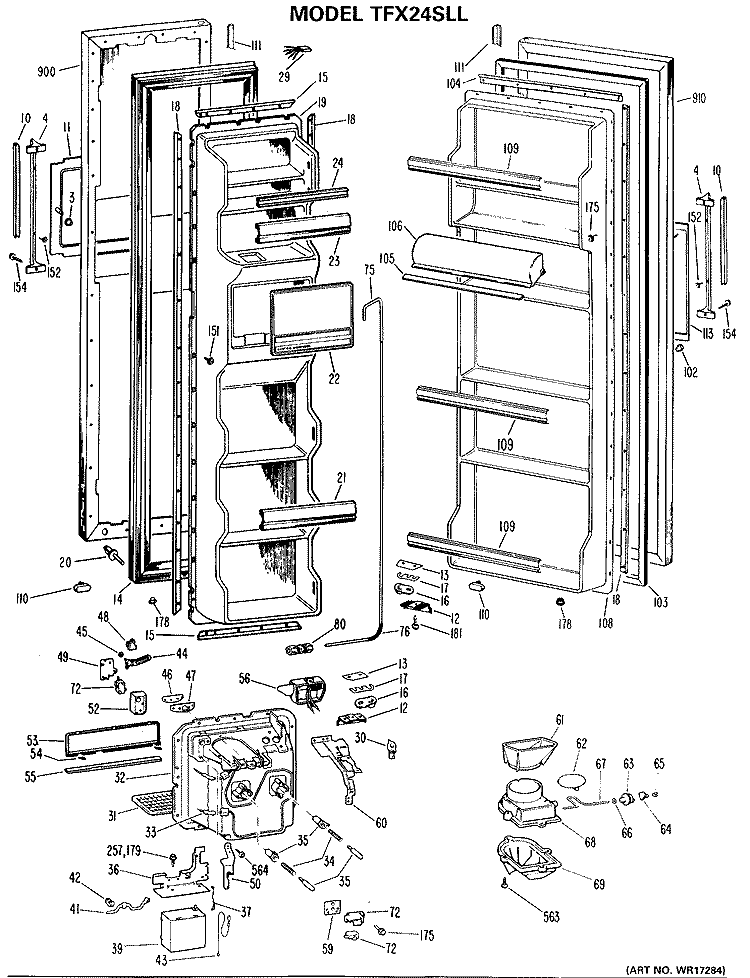 Section Diagram and Parts List for TFX24SLL  General Electric Refrigerator