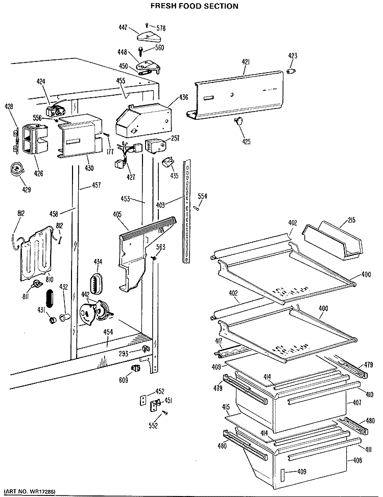 FRESH FOOD SECTION Diagram and Parts List for TFX24SLL  General Electric Refrigerator