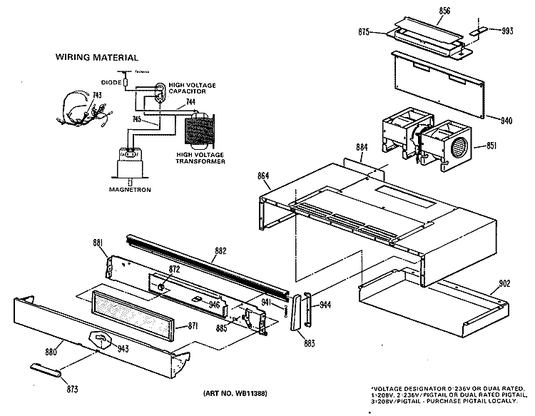 Section Diagram and Parts List for JHP62G*M1  General Electric Microwave Oven Combo