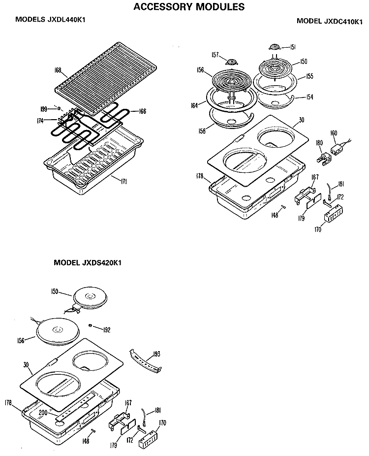 ACCESSORY MODULES Diagram and Parts List for JXDC410K1  General Electric Cooktop