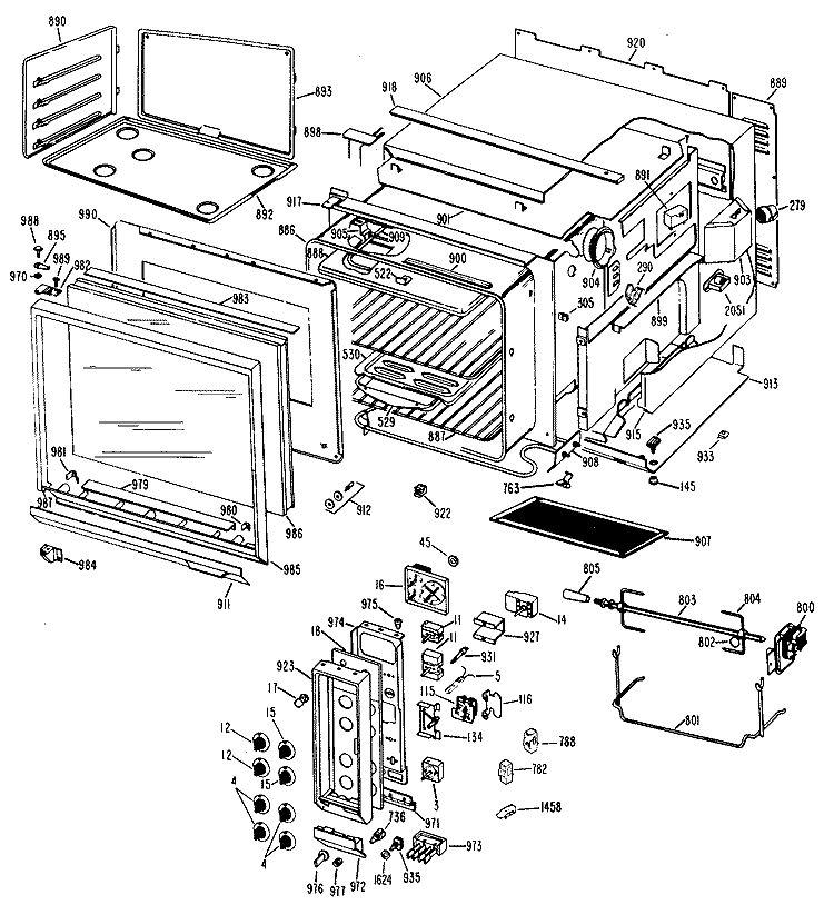 Section Diagram and Parts List for JHP63G*M1  General Electric Range