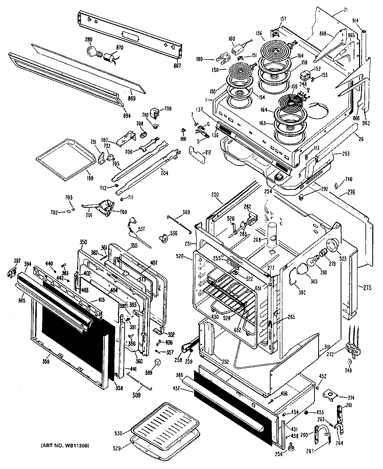 Section Diagram and Parts List for JHP63G*M1  General Electric Range
