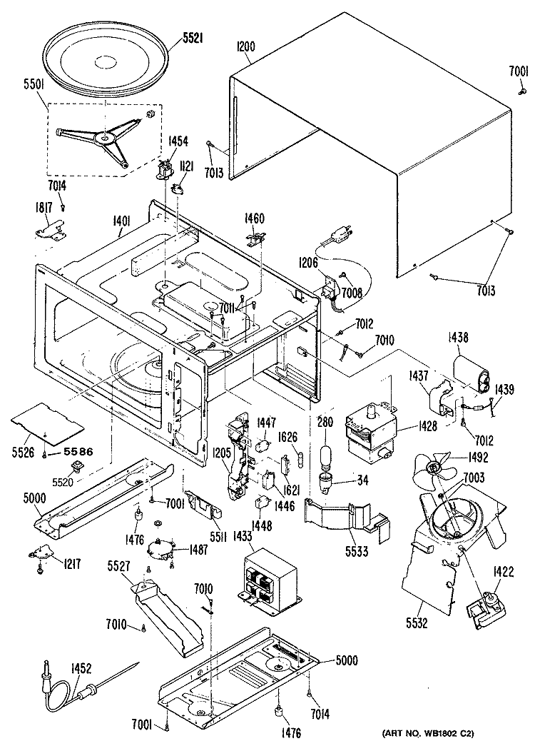 Section Diagram and Parts List for JE1220J02  General Electric Microwave