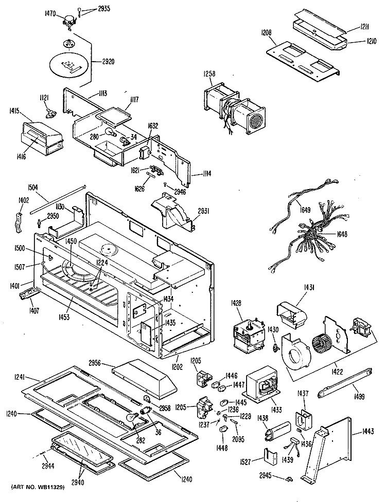 Section Diagram and Parts List for JVM130H03  General Electric Microwave