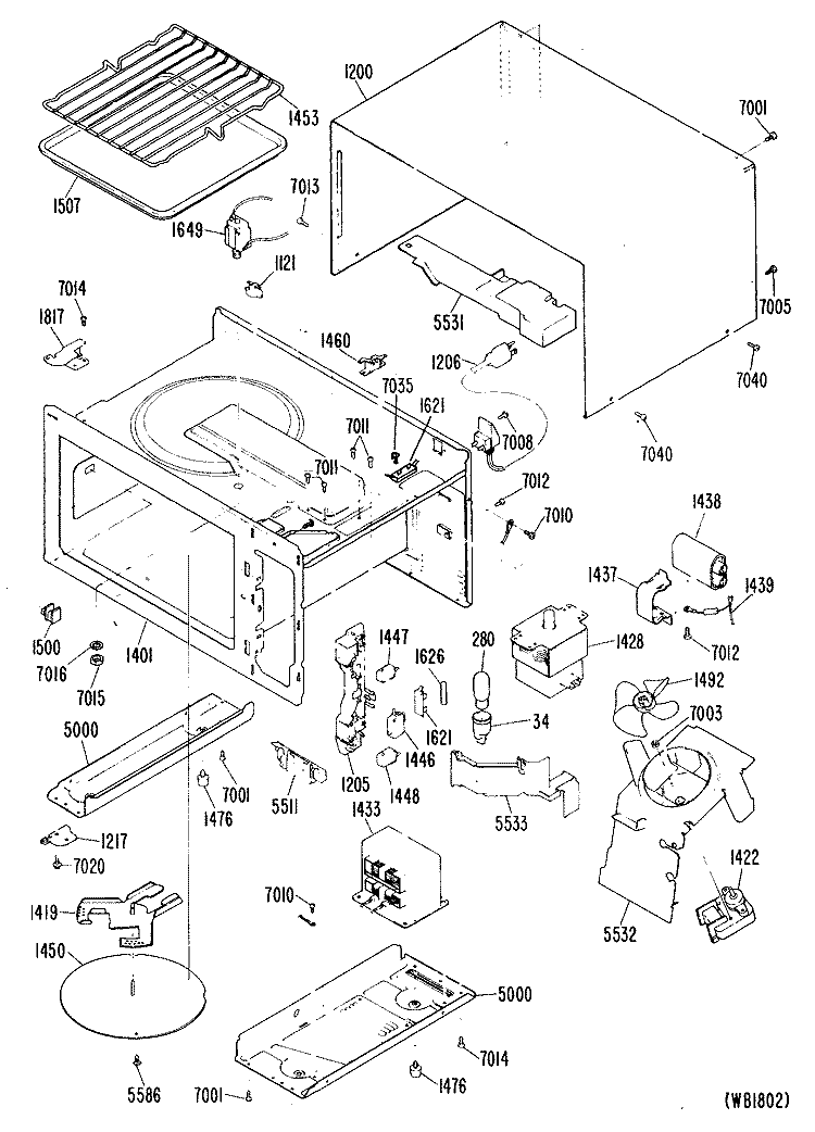 Section Diagram and Parts List for JE1221K01  General Electric Microwave