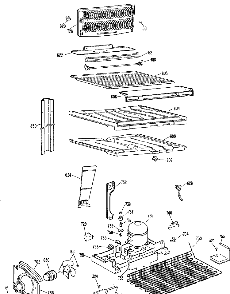 Section Diagram and Parts List for TBX21KMTRAD  General Electric Refrigerator