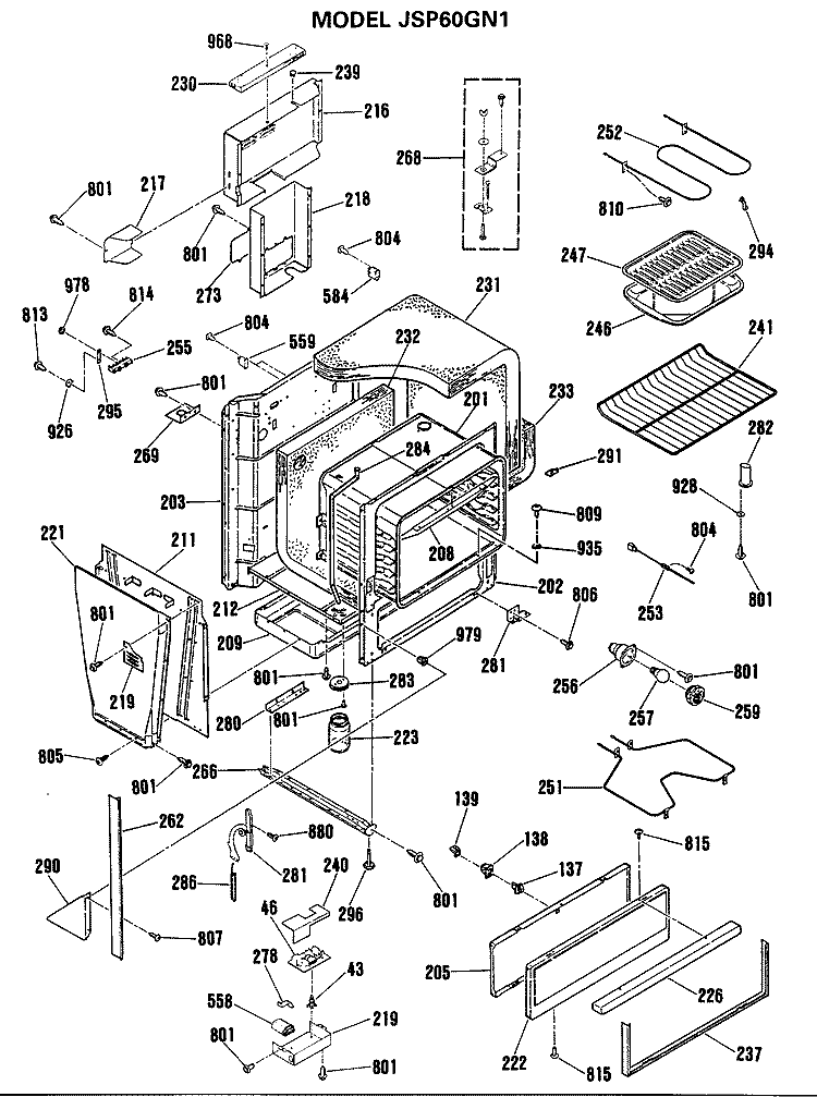 Section Diagram and Parts List for JSP60GN1  General Electric Range