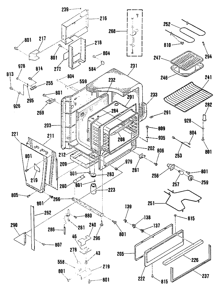 Section Diagram and Parts List for JSP60GN1  General Electric Range