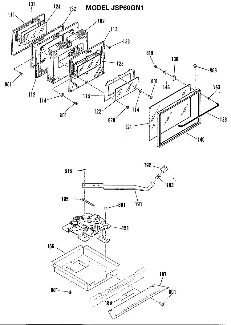 Section Diagram and Parts List for JSP60GN1  General Electric Range