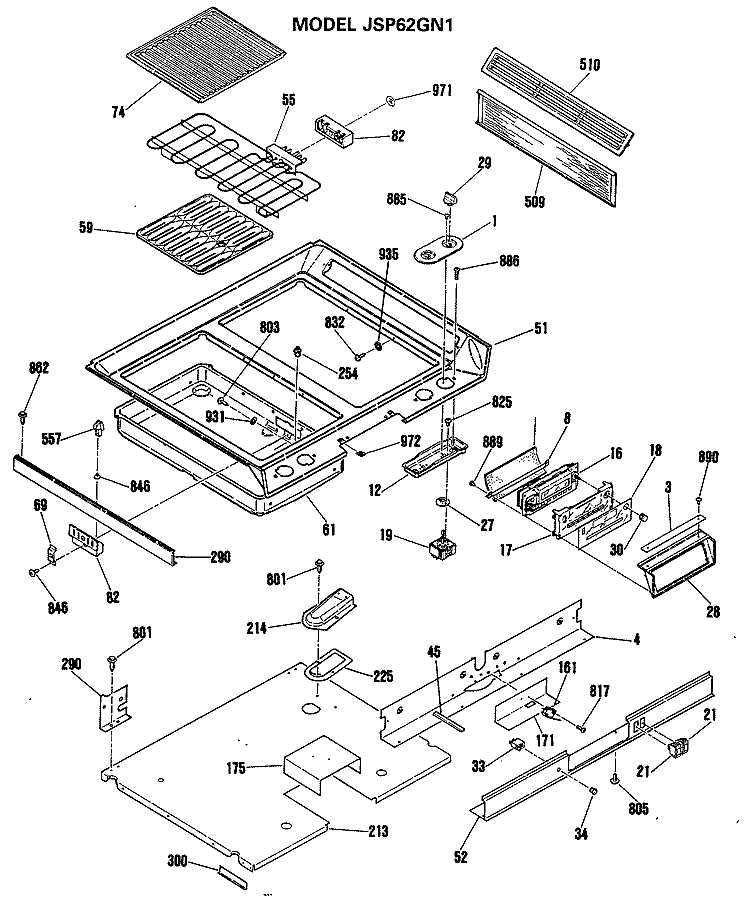 Section Diagram and Parts List for JSP62GN1  General Electric Range