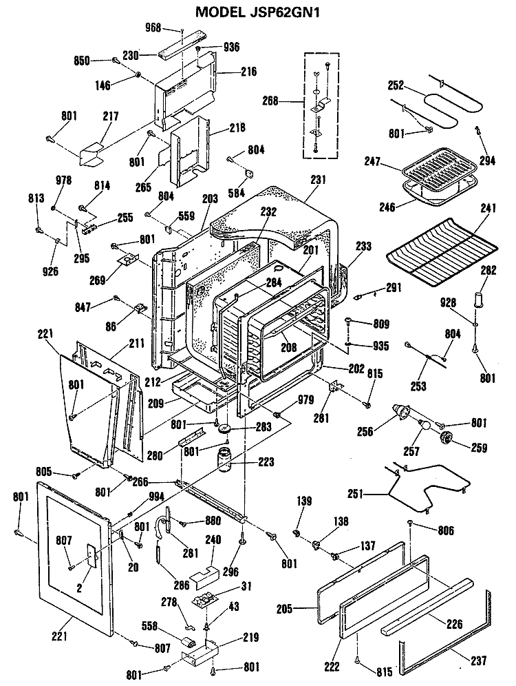 Section Diagram and Parts List for JSP62GN1  General Electric Range