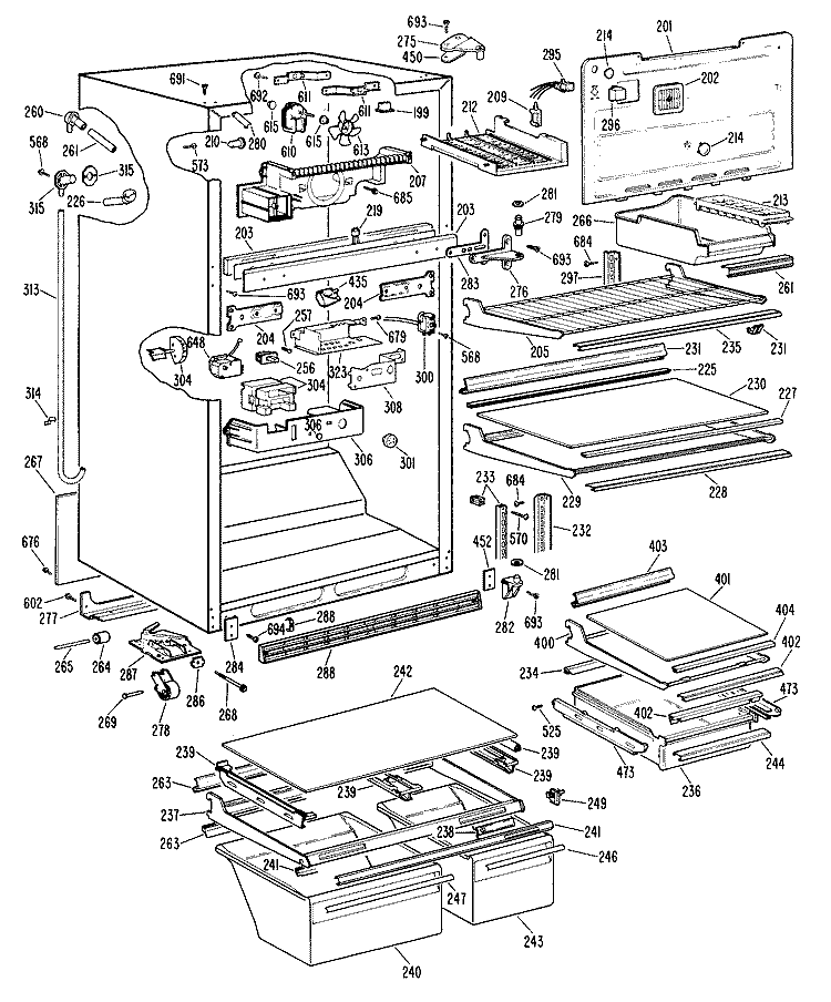 Section Diagram and Parts List for TBX24ZLRRAD  General Electric Refrigerator