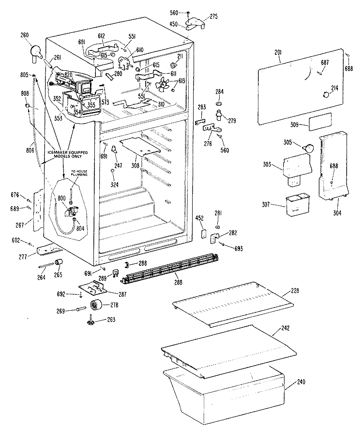 Section Diagram and Parts List for TBX16AMCRWH  General Electric Refrigerator