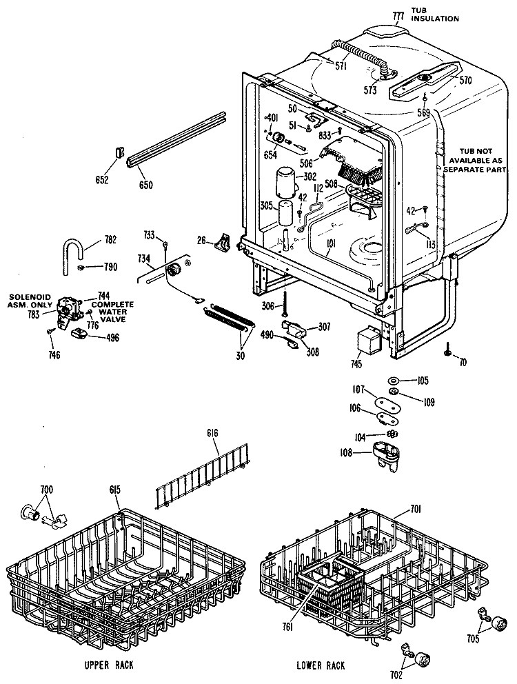 Section Diagram and Parts List for GSD2230L20  General Electric Dishwasher