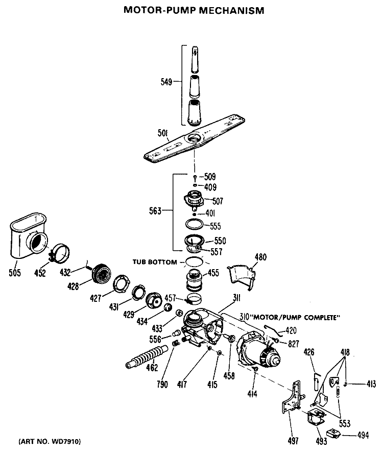 MOTOR - PUMP MECHANISM Diagram and Parts List for GSD640P-25BA  General Electric Dishwasher