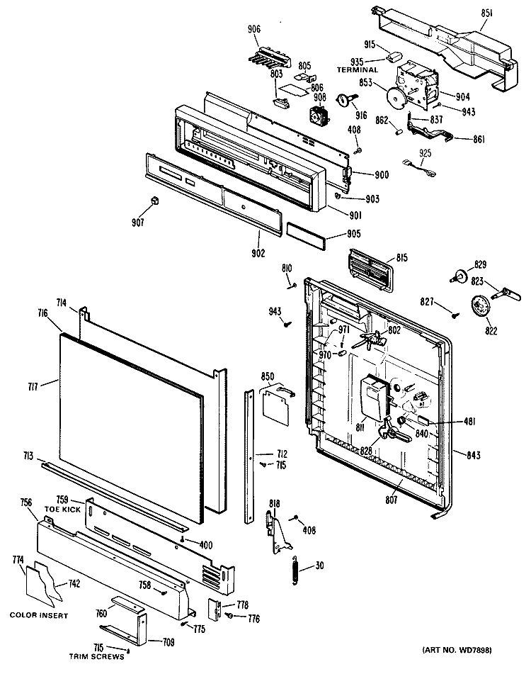 Section Diagram and Parts List for GSD1250P25  General Electric Dishwasher