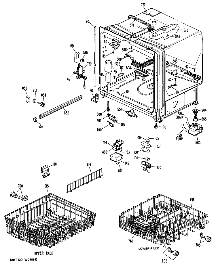Section Diagram and Parts List for GSD1250P25  General Electric Dishwasher