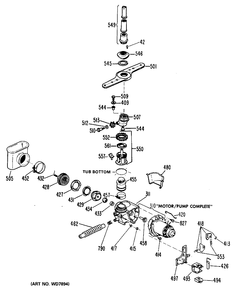 Section Diagram and Parts List for GSD1140M25  General Electric Dishwasher